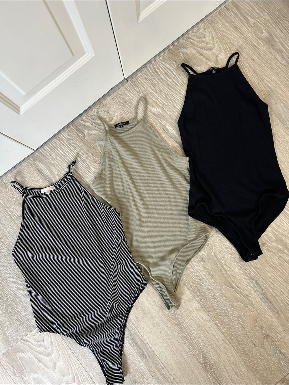 Women’s High Neck Bodysuit - Black, Olive, Striped Bundle of 3